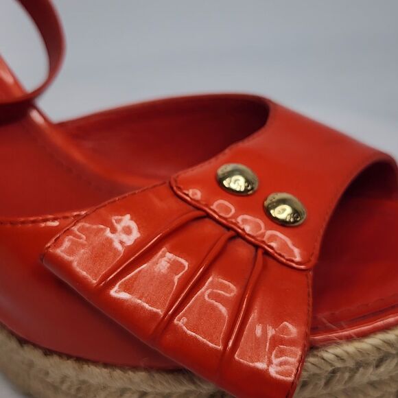 Louis Vuitton Red Patent Leather Espadrille Wedge Sandals Gold Hardware Size 40 - Picture 16 of 16